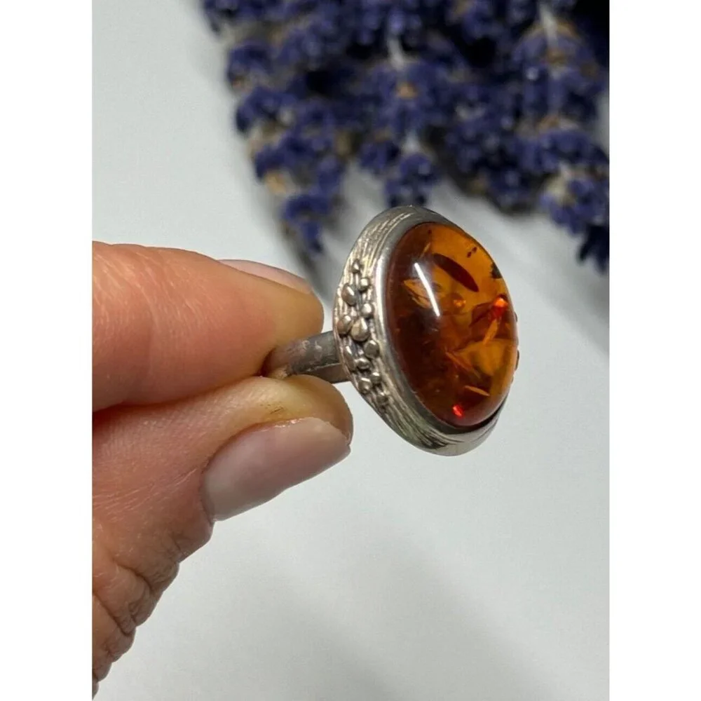 925 STERLING SILVER AMBER RING SIZE 6